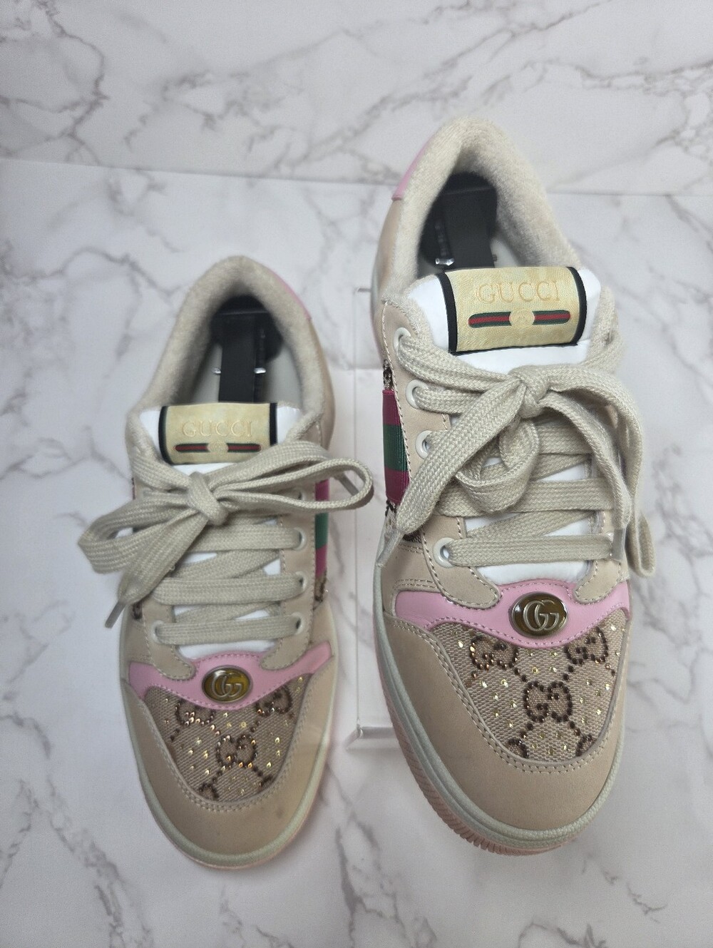Gucci Beige, Pink & Green Women's Low-Top Sneakers